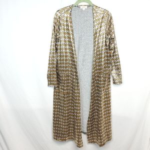 Lularoe long duster cardigan chevron metallic gold